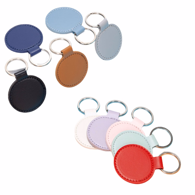 Portable Round Leather Keychain