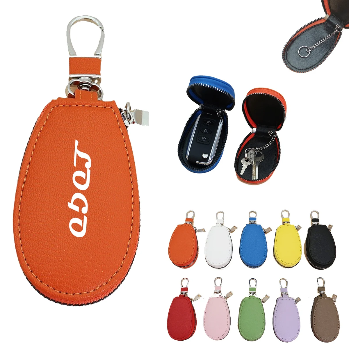 PU Leather Car Key Fob Protector Keychain Holder with Zipper 1