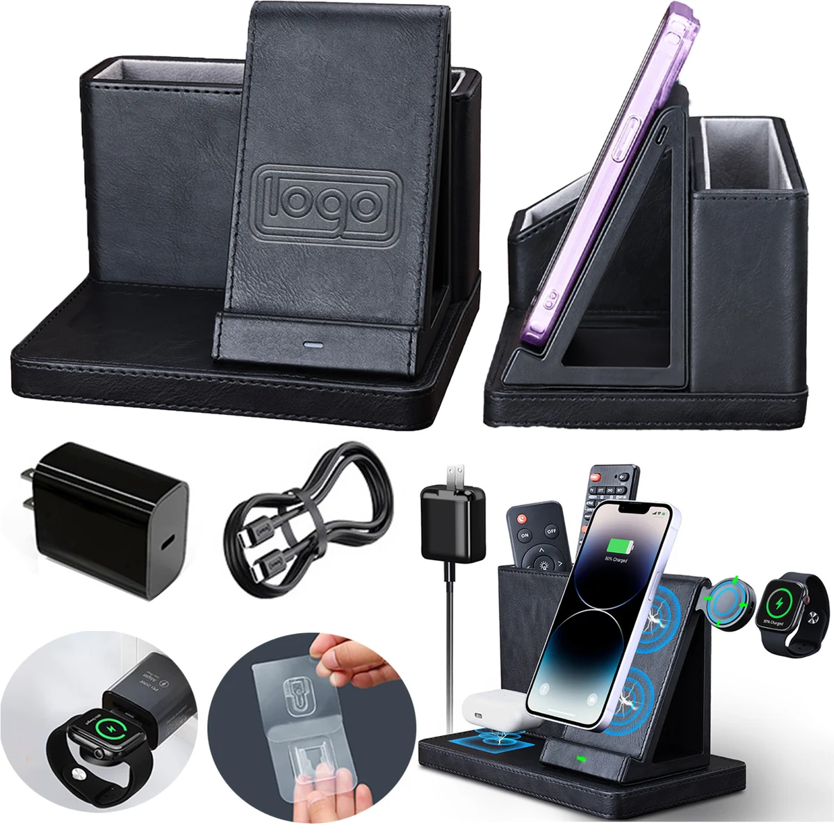 Desktop Organizer Phone Stand w/ Wireless Charger 1