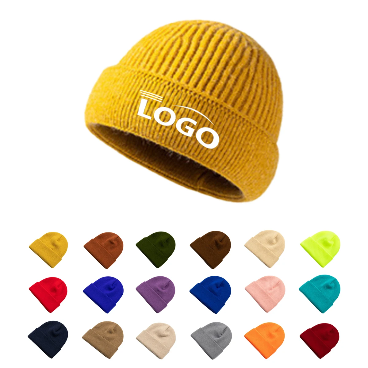 Embroidered Rolled Brim Knitted Beanie Ski Hat 1