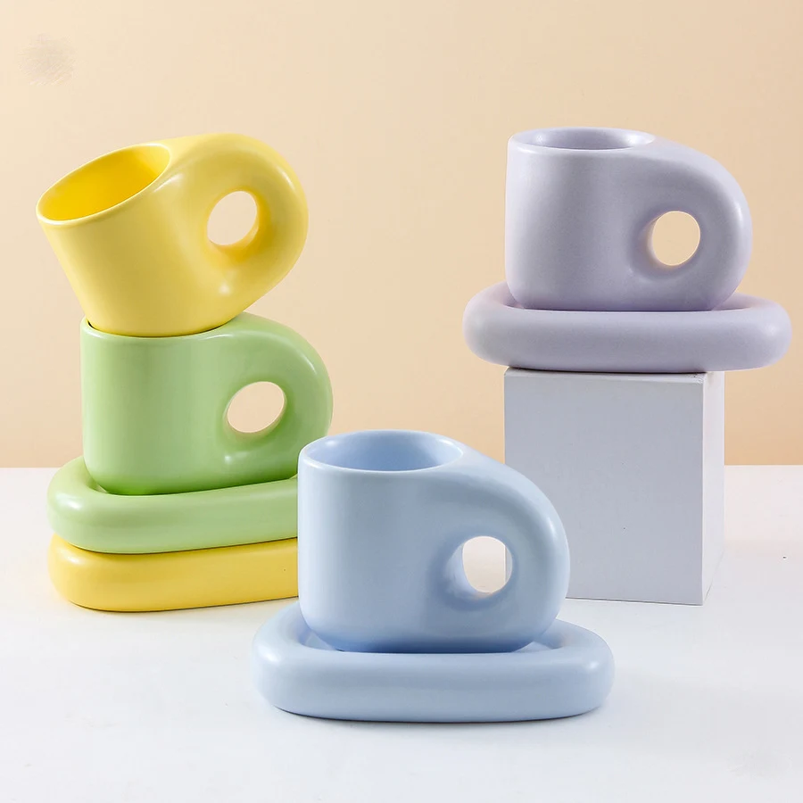 Chubby Ceramic Cup with Ceramic Saucer 1