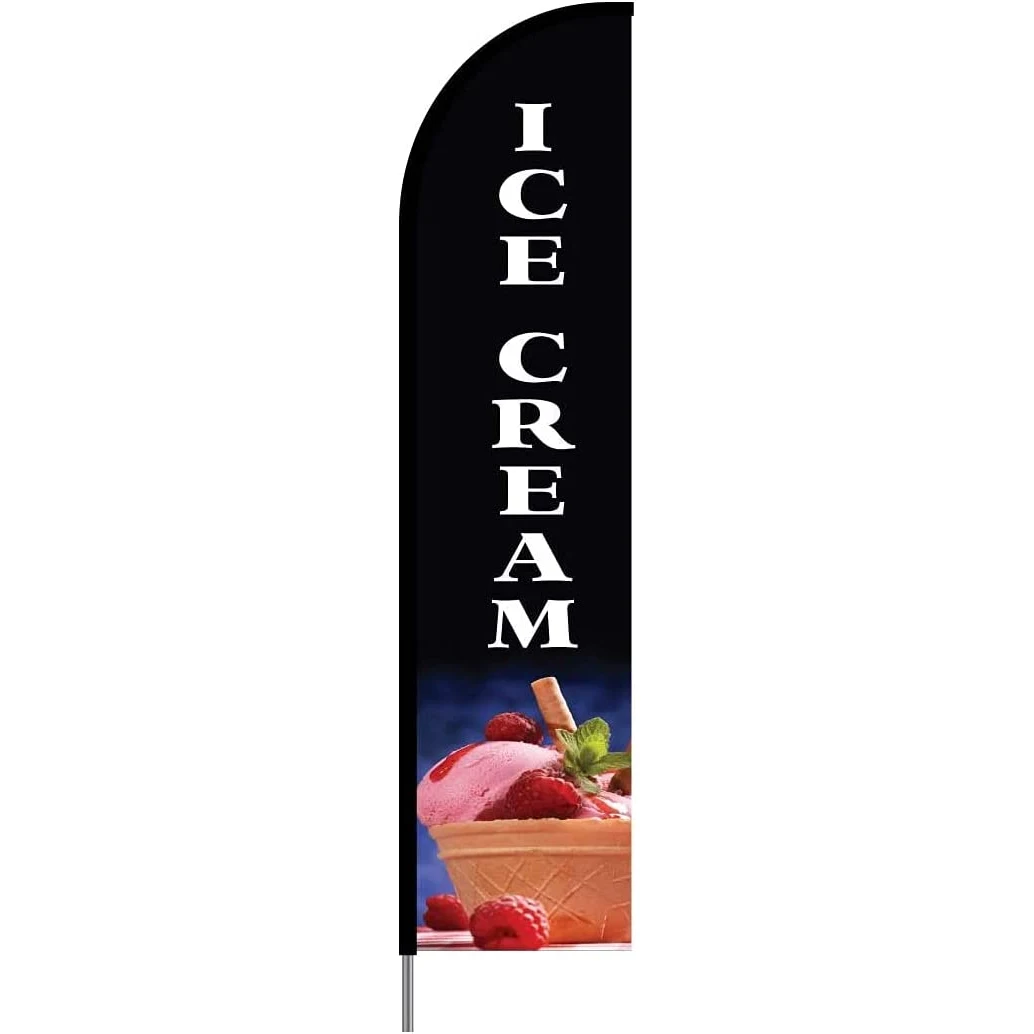 Ice Cream Banner Sign Swooper Feather Flag Complete Pole Kit Outdoor and Store Sign Display, 15ft 1