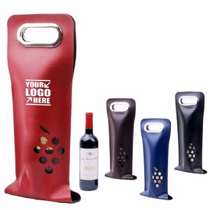 PU Leather Wine Bag With Grape Window And Metal Handles