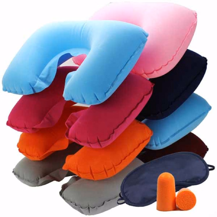 Inflatable Neck Travel Pillow + Eye Mask + Ear Plugs 3 Piece