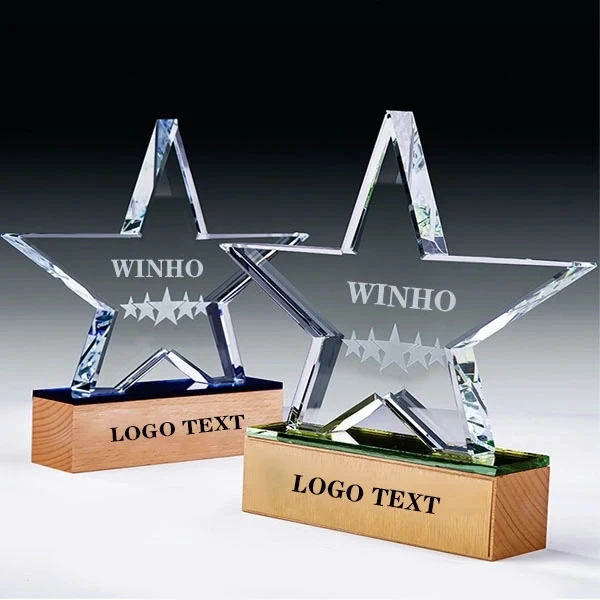 Crystal Star Award With Wooden Base 1