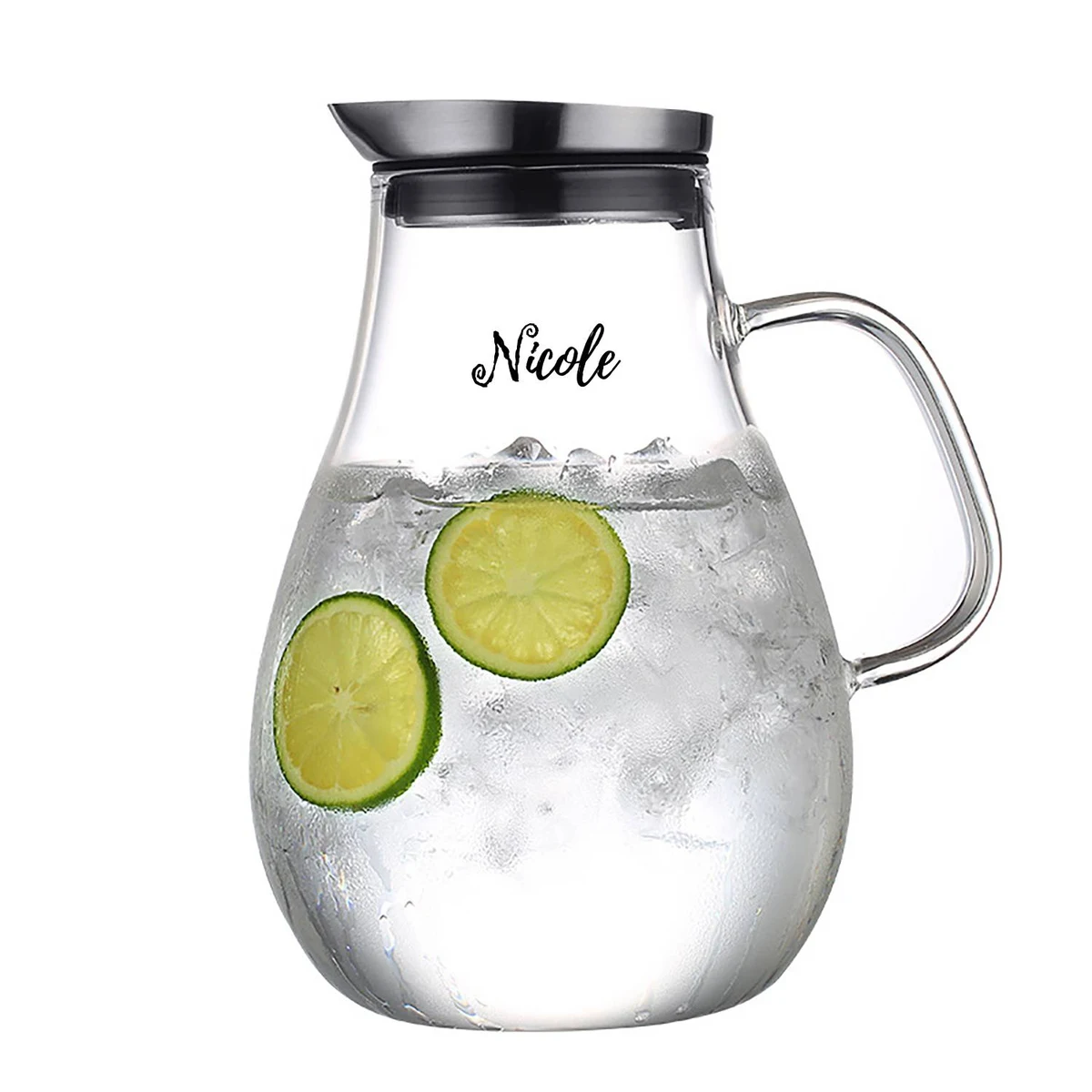 Glass Water Pitcher With Stainless Steel Dustproof Lid 1