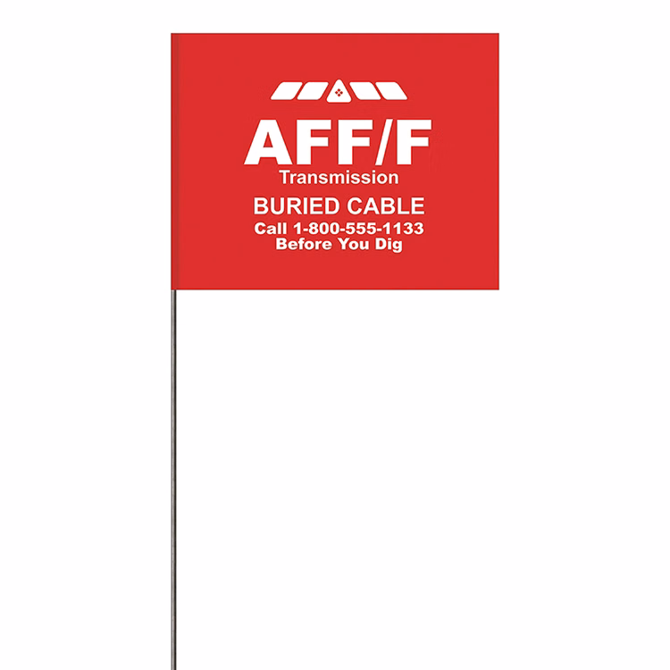1-Color 4" x 5" Custom High Gloss Polyethylene Marking Flag with 21" Wire Staff