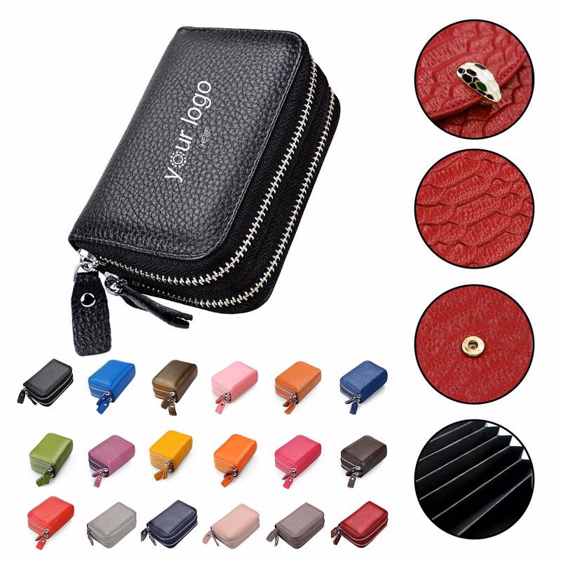 Leather Rfid Double Zippered Accordion Wallet