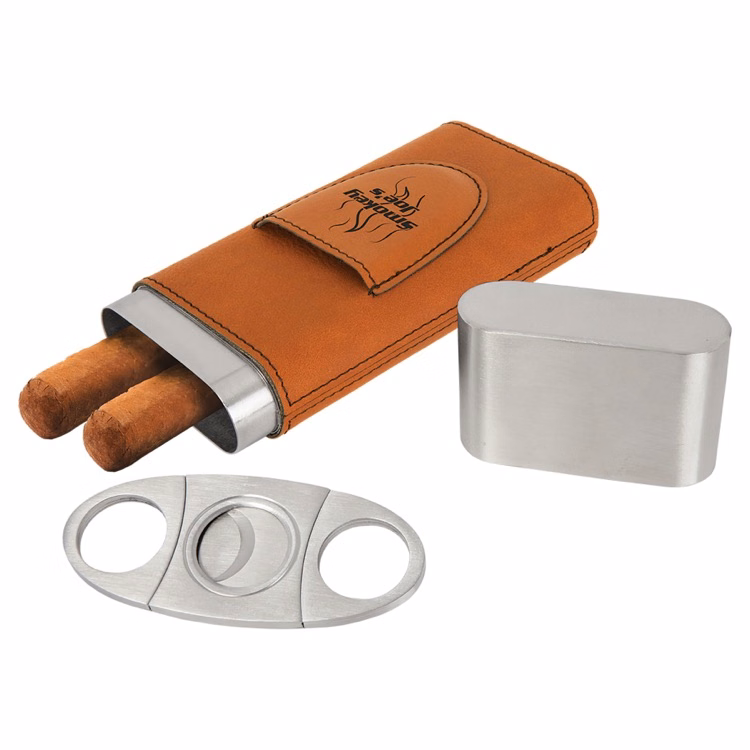 Rawhide Leatherette Cigar Case with Cutter