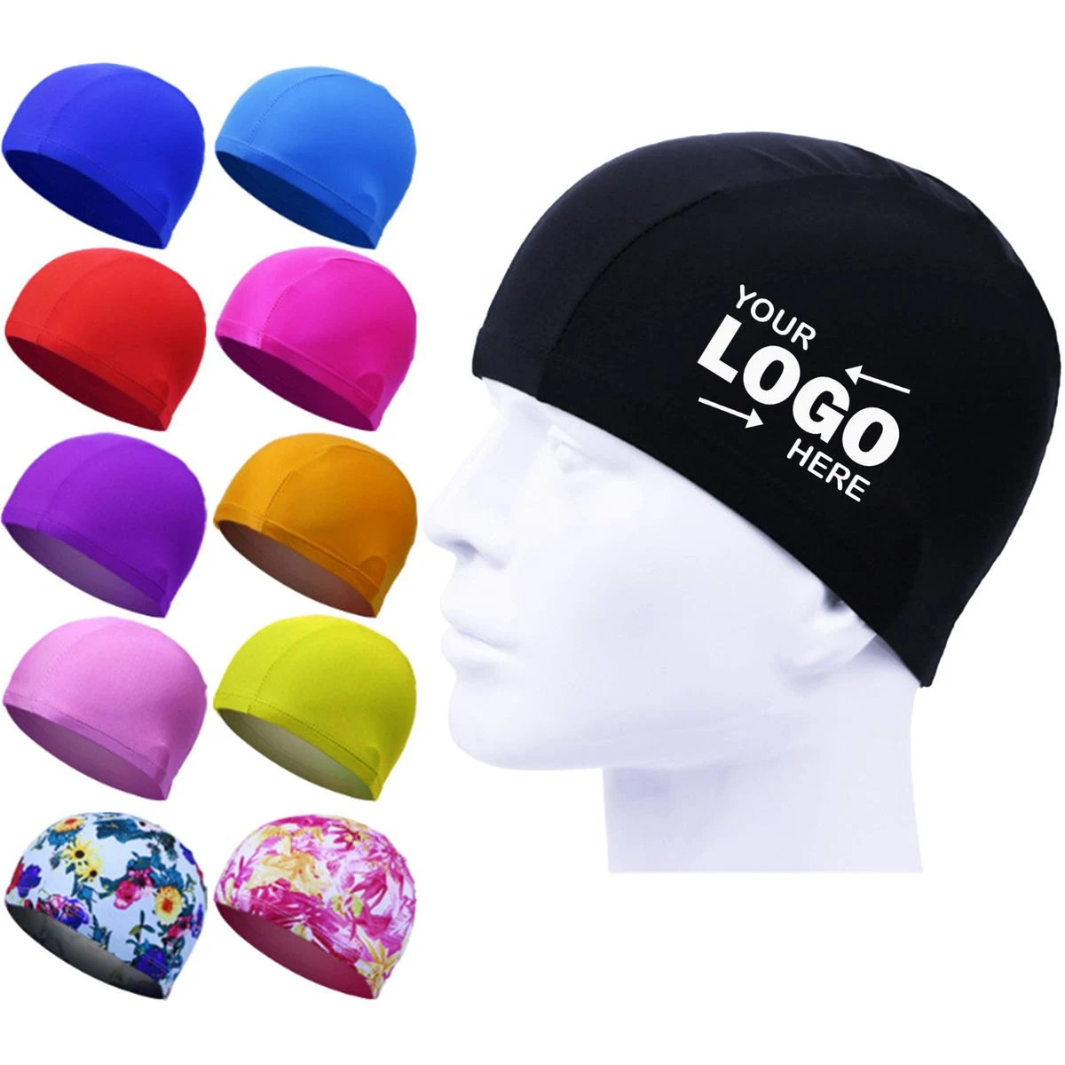 MOQ 50 Colorful Polyester Fabric Swimming Cap 1