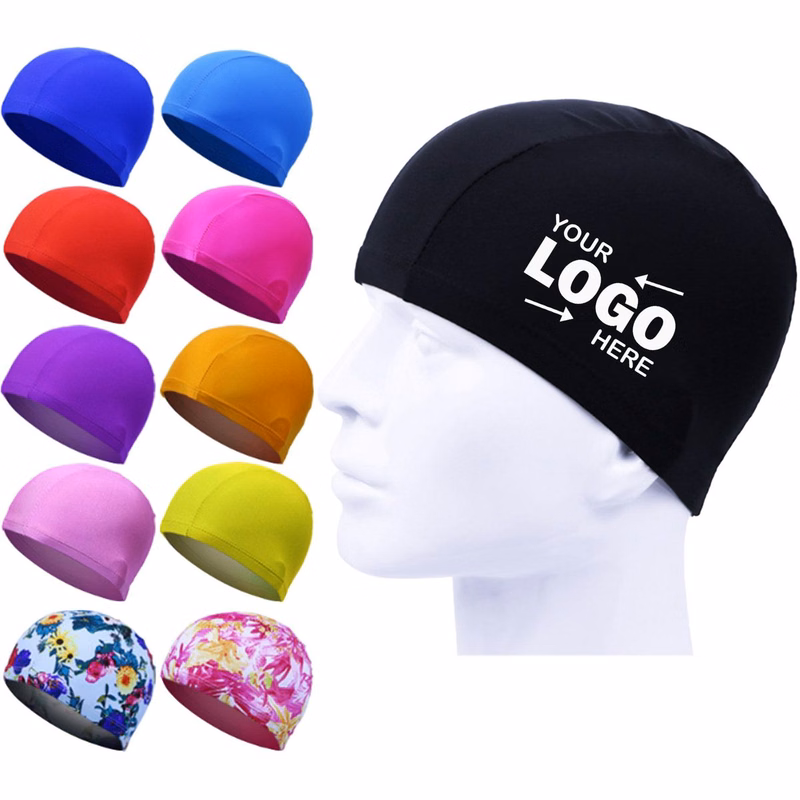 MOQ 50 Colorful Polyester Fabric Swimming Cap