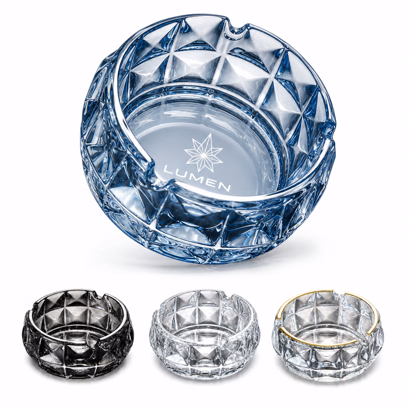 4.7" Diameter Diamond Faceted Glass Ashtray