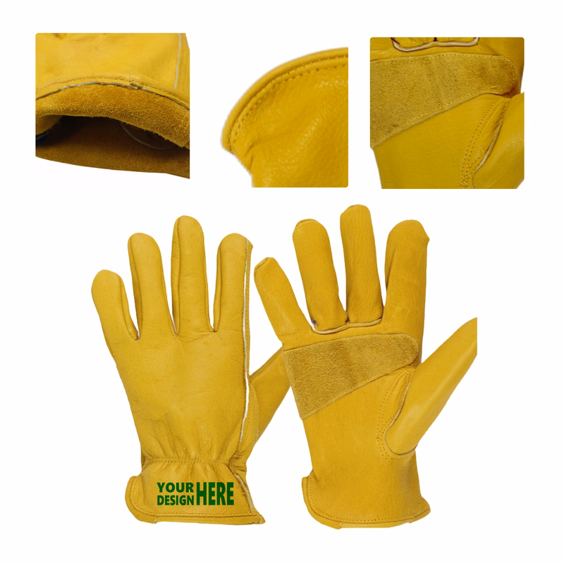 MOQ50 Durable Yellow Cowhide Leather Work Gloves