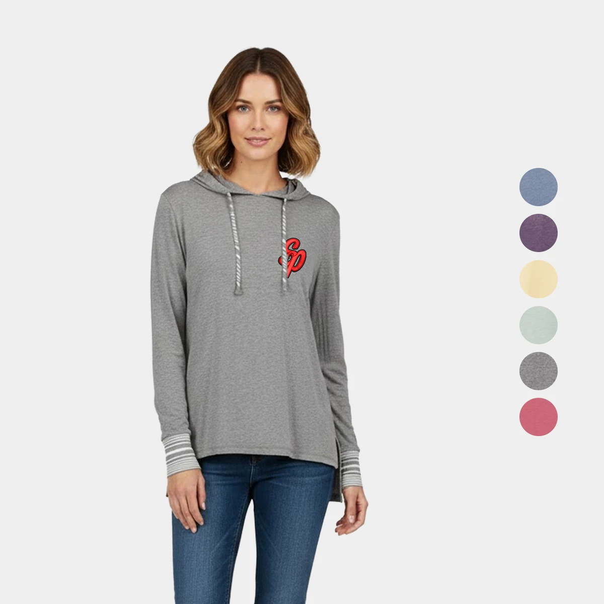 Serenity Ladies Yarn-Dye Stripe Cuff Hooded Jersey Tee 1