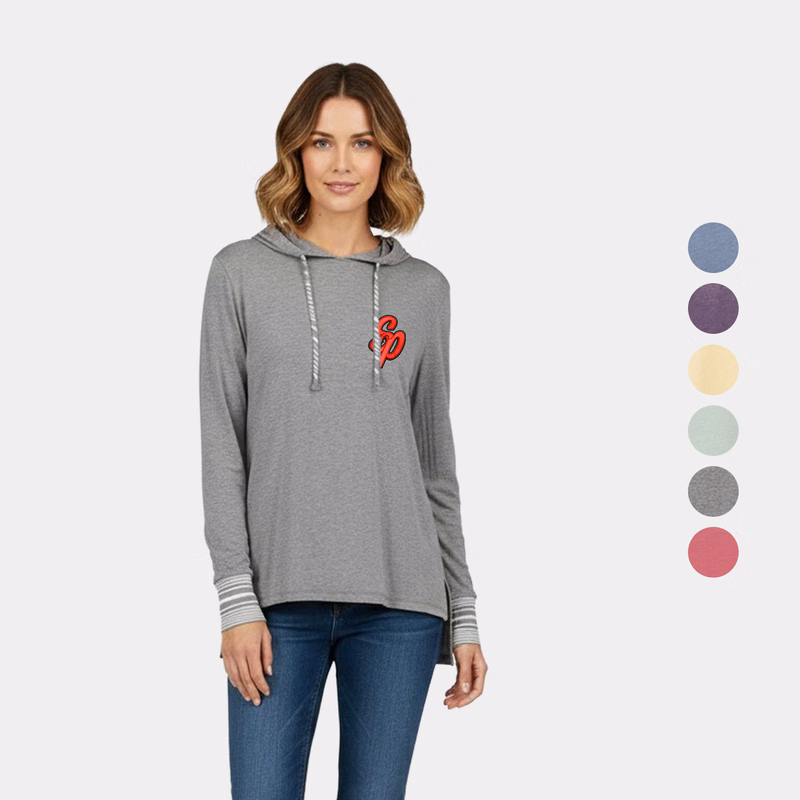 Serenity Ladies Yarn-Dye Stripe Cuff Hooded Jersey Tee