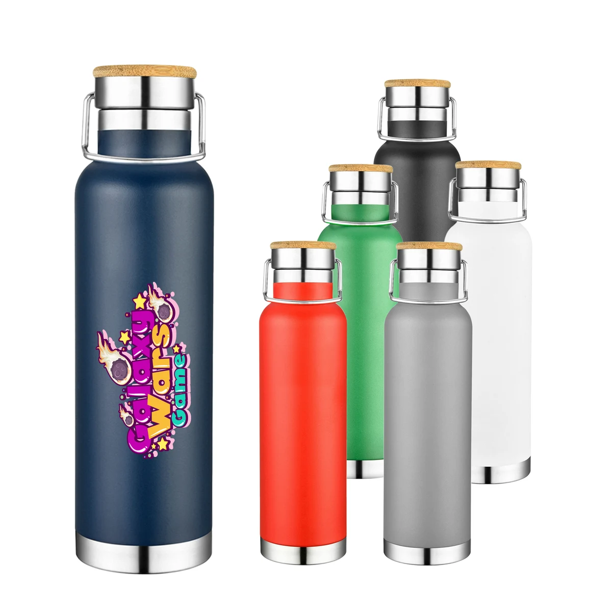 22 oz. Double Wall Stainless Steel Vacuum Water Bottle/Mug w/Bamboo Lid, custom water bottle with logo imprint 1