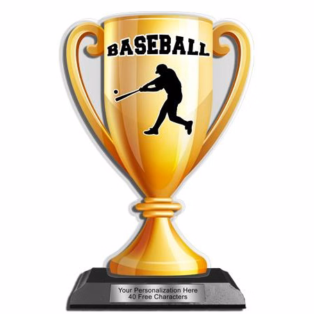Acrylic Trophy: 6" Cup, Baseball Design, 3x5" Blac