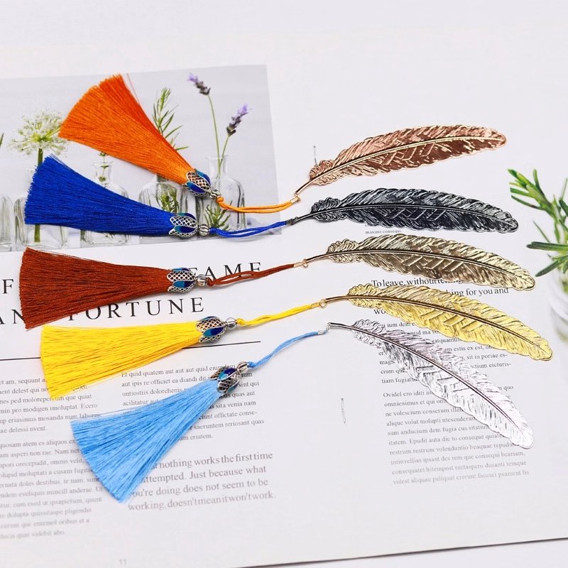 Metal Feather Bookmark With Tassels