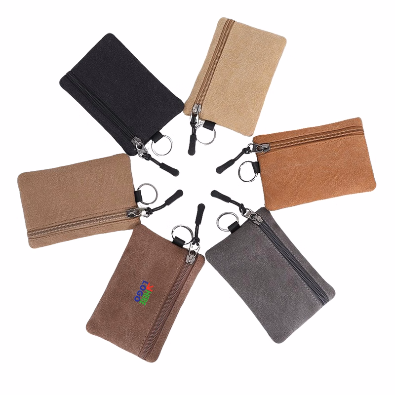 Canvas Coin Purse Lanyard Portable Key Card Bag