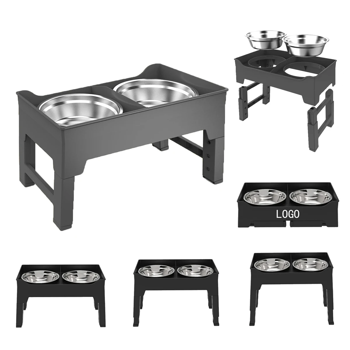 Pet Stainless Steel Bowl Double Slot Adjustable Height 1