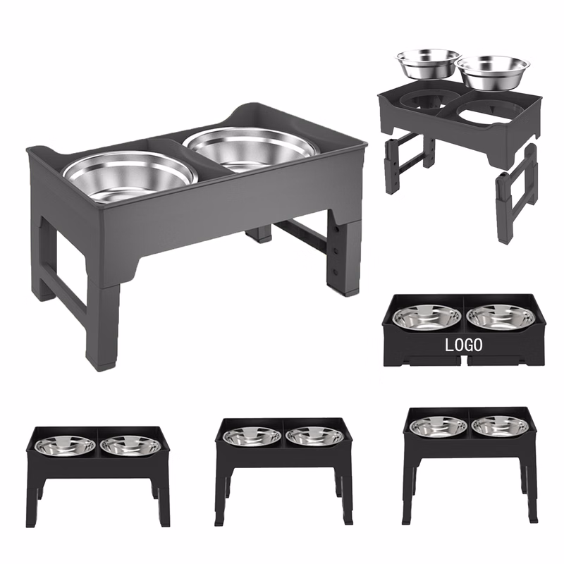 Pet Stainless Steel Bowl Double Slot Adjustable Height