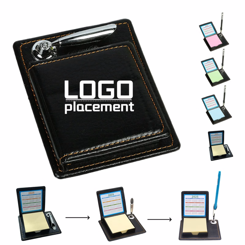 PU Leather Desk Set with Pen Holder Calendar Sticky Notes"