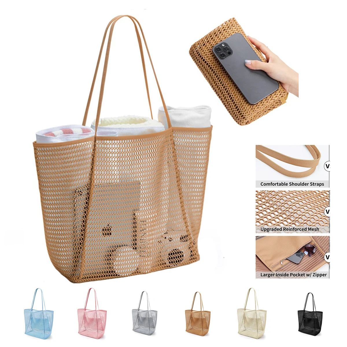 Reusable Mesh Beach Tote Bags, custom tote bag with logo imprint 1