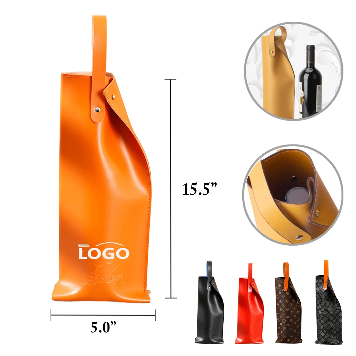 MOQ50 PU Leather Wine Tote Gift Box, custom tote bag with logo imprint 1