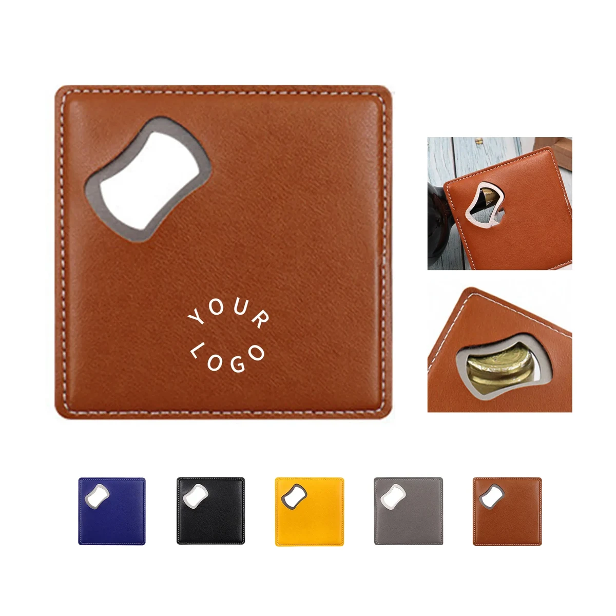 Square Bottle Opener with Anti Slip Leather Handle 1