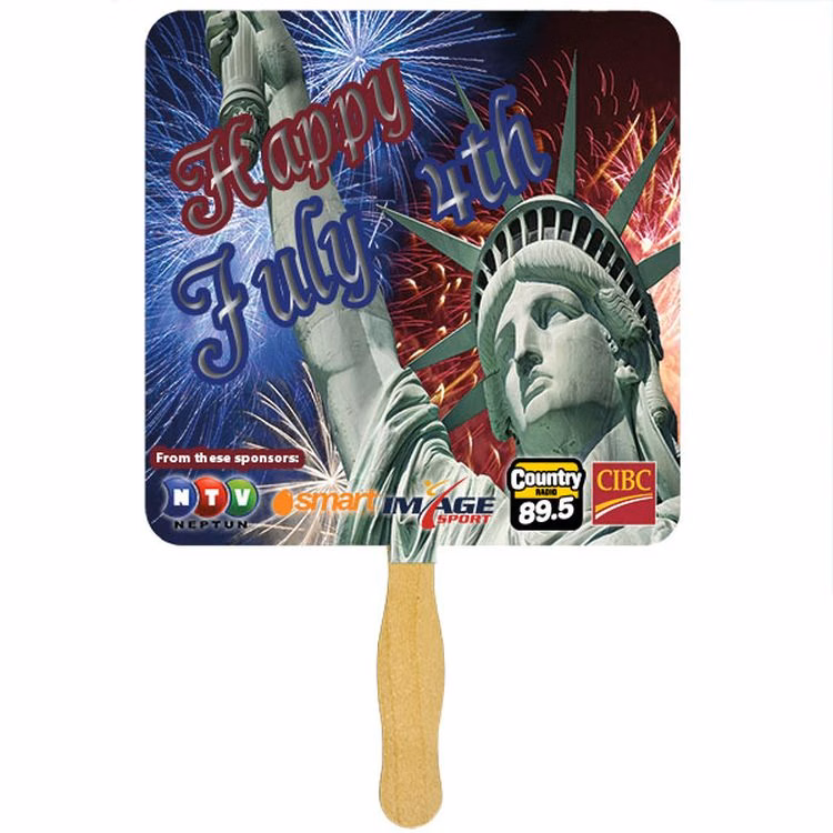 Square Sandwiched Hand Fan (2 Side/ Four Color Process Imprint)