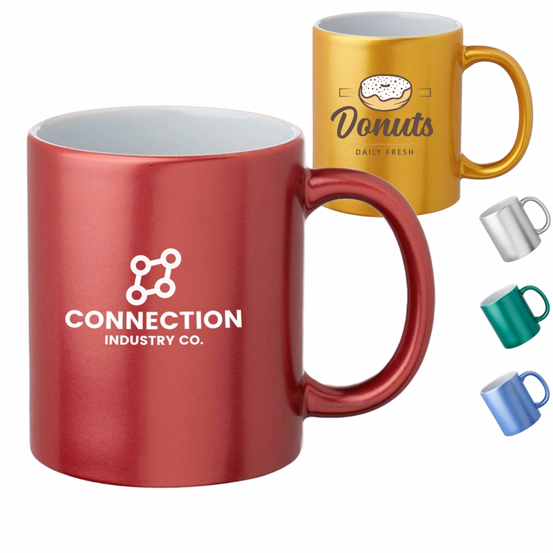 11 oz. Metallic Color Exterior /W White Interior Custom Mugs