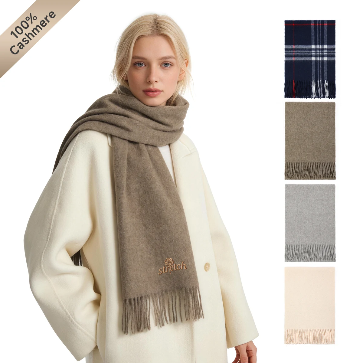 Luxury 100% Cashmere Scarf With Velvet Bag 1