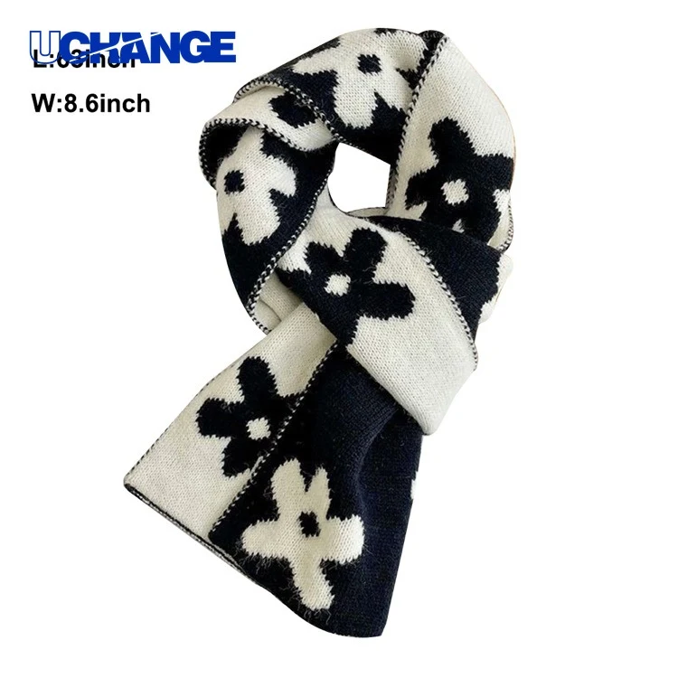 Double-Sided Floral Knitted Wool Scarf 1