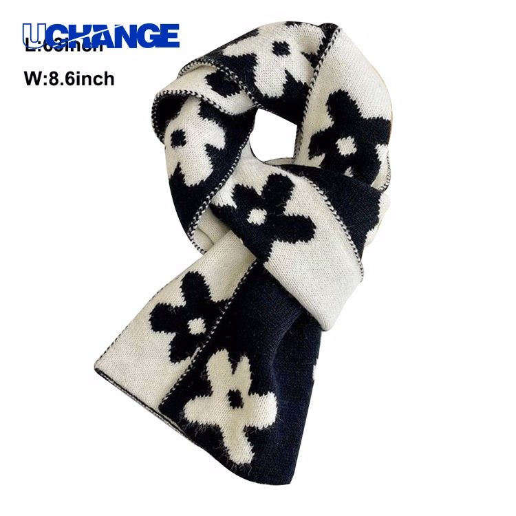 Double-Sided Floral Knitted Wool Scarf