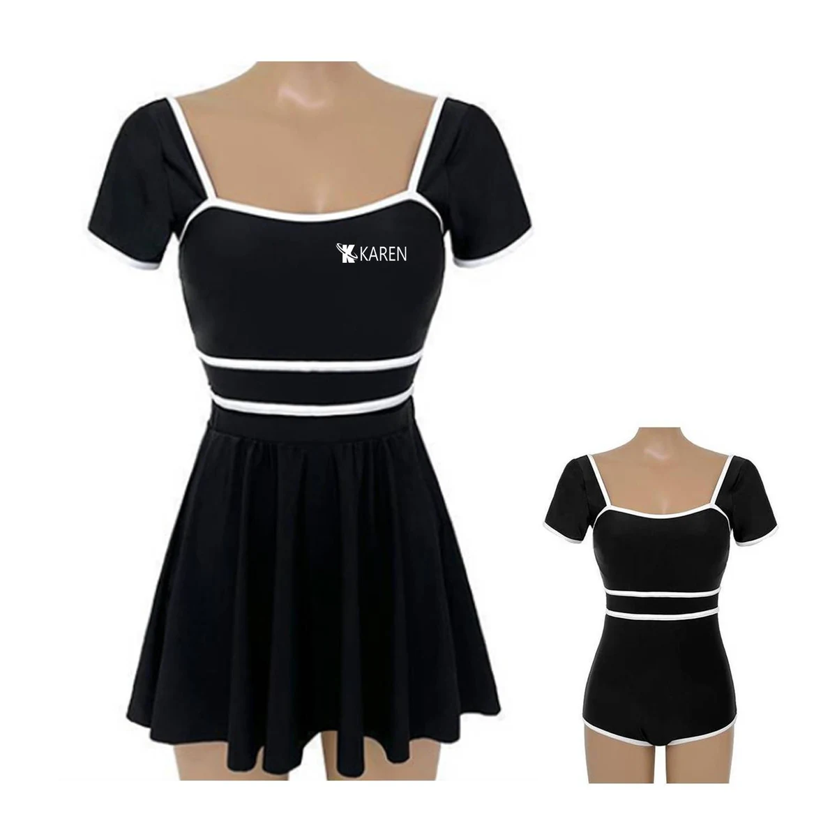 Women's Polyester One-Piece Swimsuit w/ Skirt 1