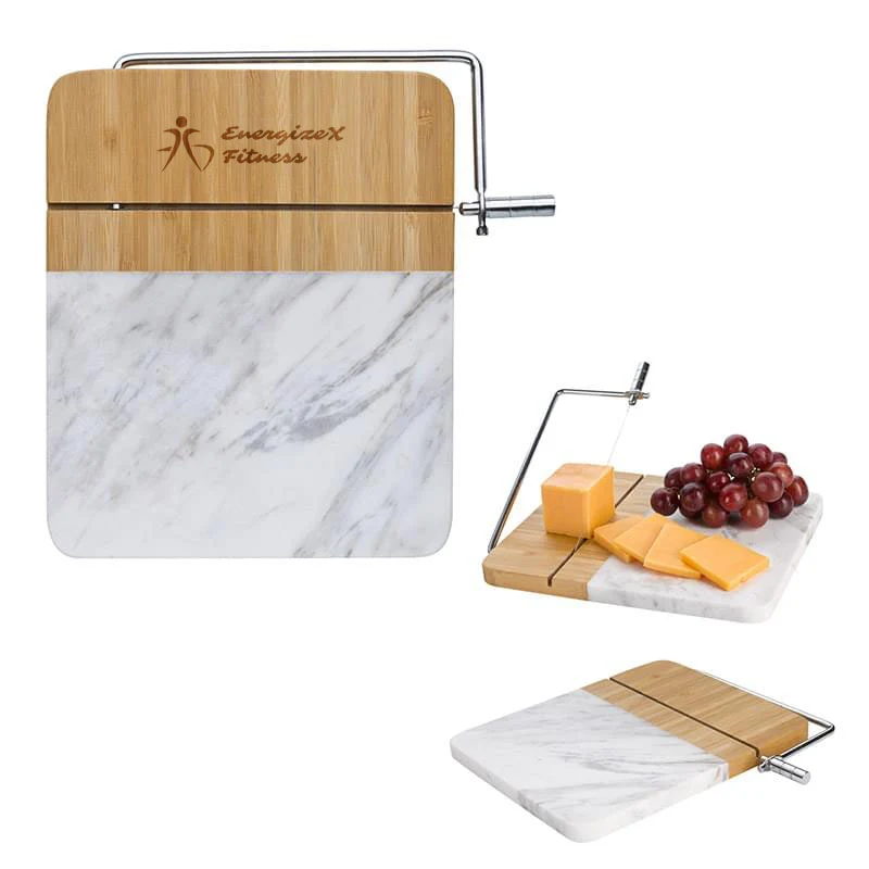 Marble and Bamboo Cheese Cutting Board With Slicer 1