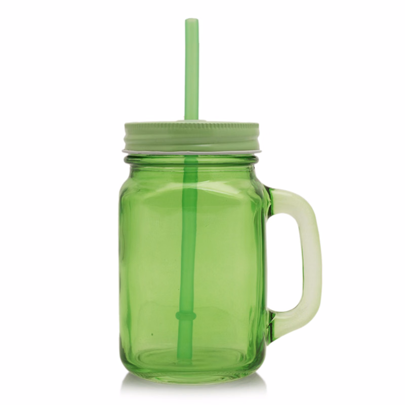 15 oz Colorful Handle Mason Jars with Straw