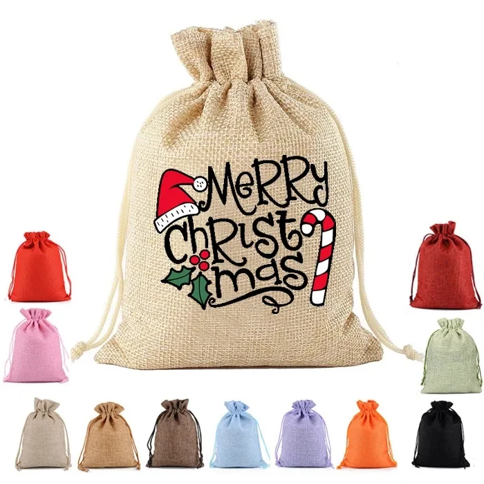 Custom Jute Drawstring Gift Bag - 4''w x 5.5''h 1