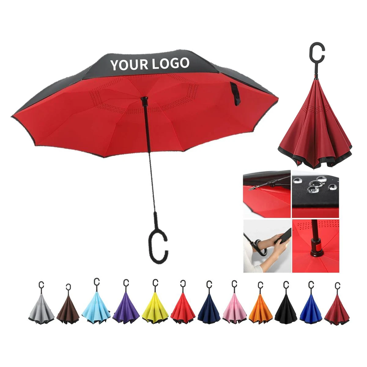 Reverse Folding Umbrella with Hands Free Handle 1