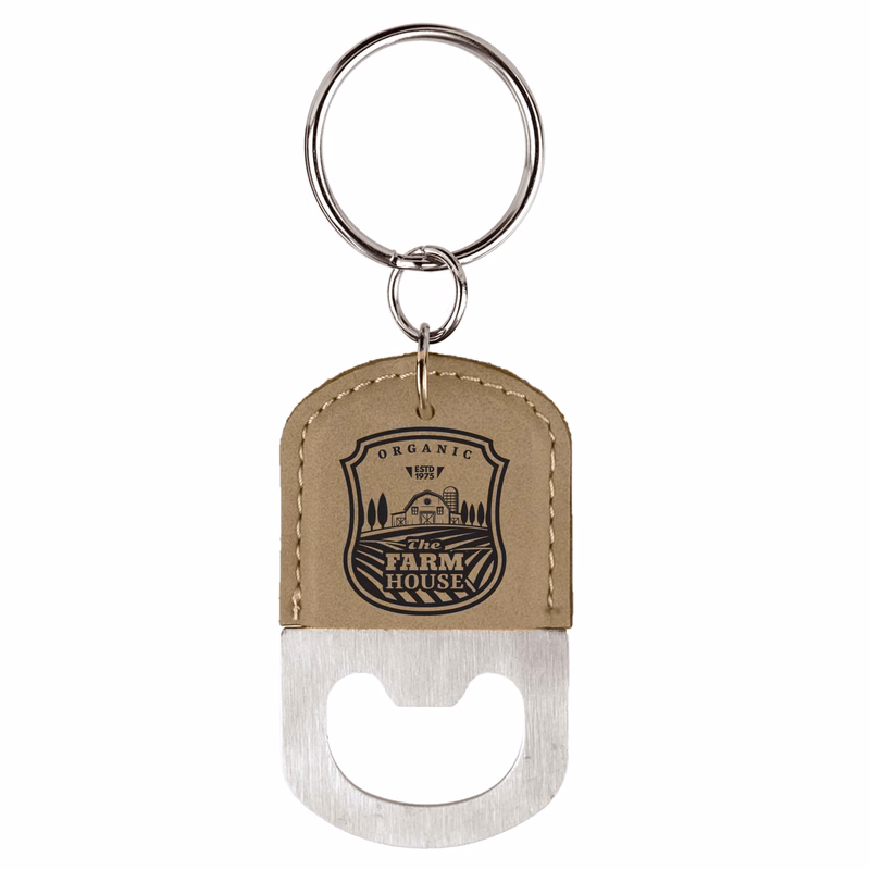 Light Brown Oval Leatherette Bottle Opener Keychain