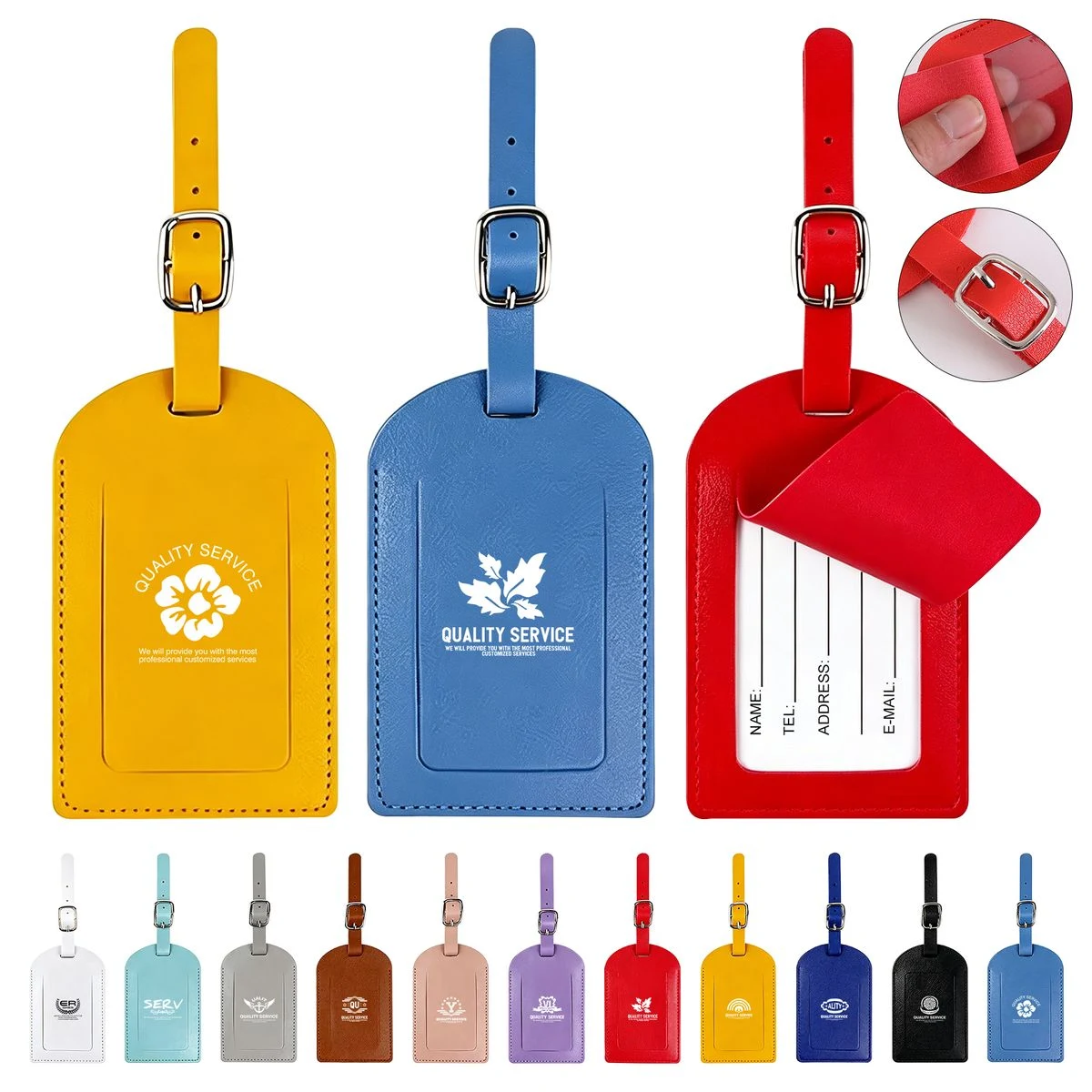 4 1/3" L x 2 3/4" W Flap-Over Leather Travel Luggage Tag 1