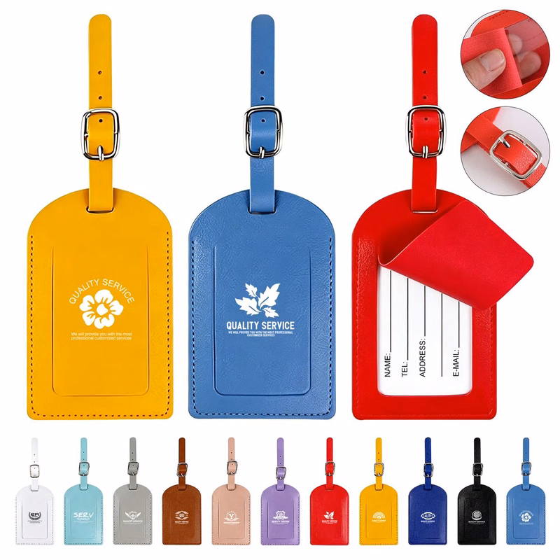4 1/3" L x 2 3/4" W Flap-Over Leather Travel Luggage Tag