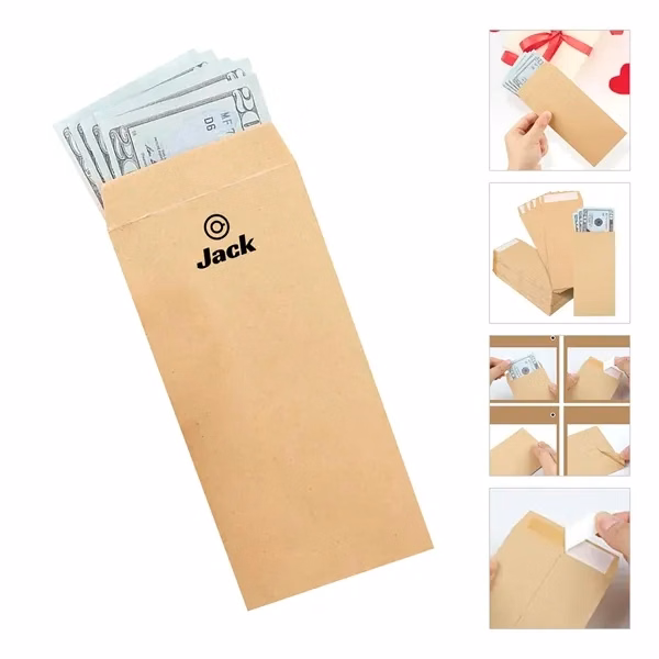 Custom 6.5 x 3.2 Kraft Money Envelopes Self Seal — Promotional Packaging