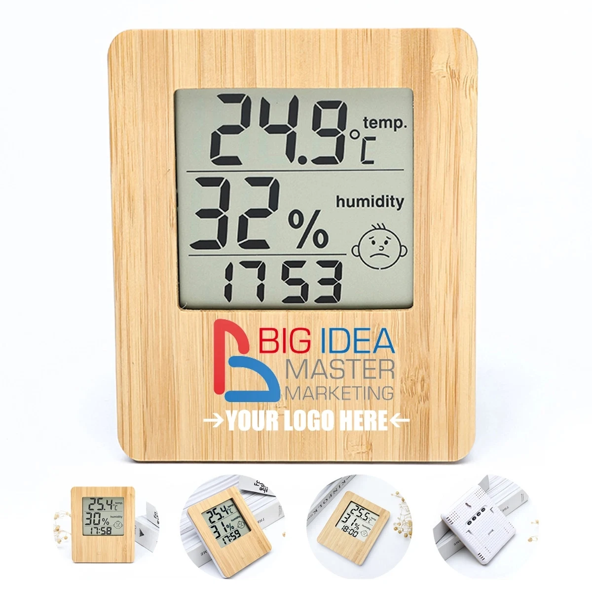 Bamboo Indoor Hygrometer & Thermometer Weather Clock 1