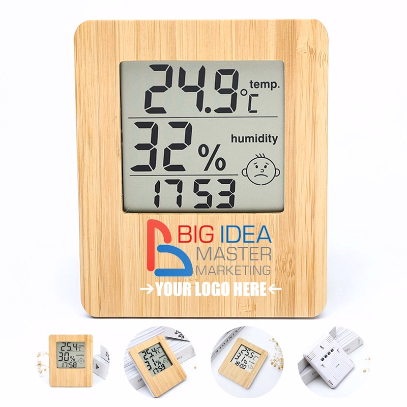 Bamboo Indoor Hygrometer & Thermometer Weather Clock