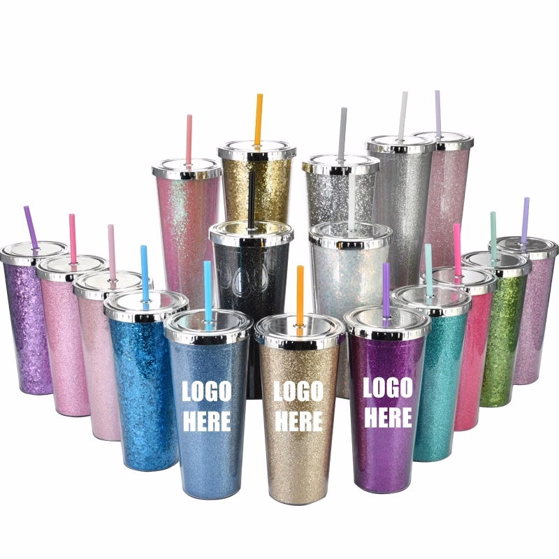 Custom Transparent AS Plastic Sequin Straw Tumbler