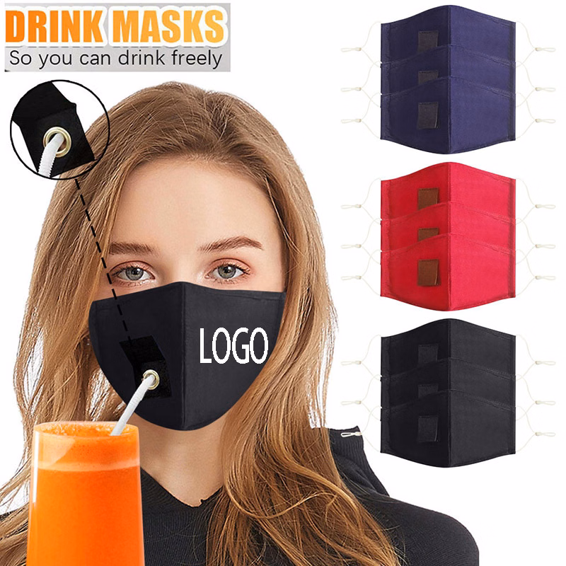 Reusable Face Mask w/ Straw Open Hole For Drinking