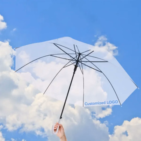 Custom 8K 21 Inch Transparent Windproof Straight Umbrella