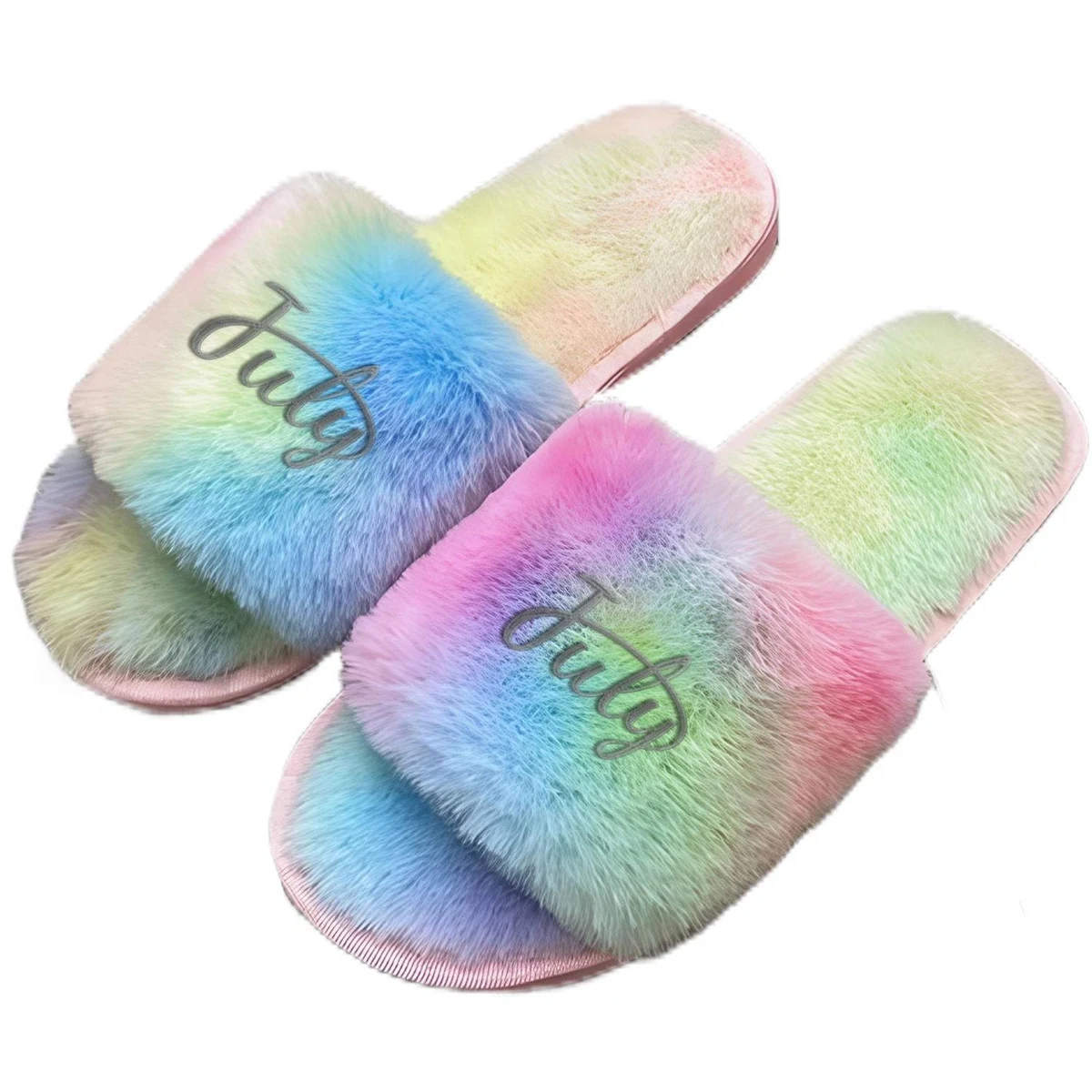 Soft Sole Anti-Slip Rainbow Plush Home Slippers 1