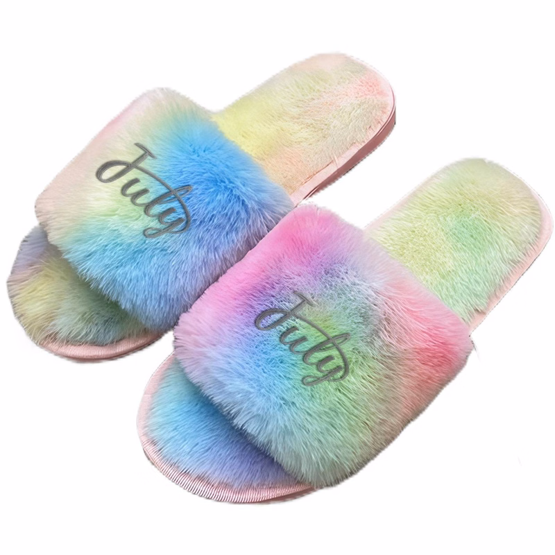 Soft Sole Anti-Slip Rainbow Plush Home Slippers